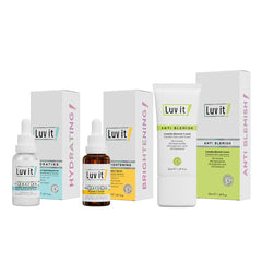 Coffret de soins Luv it en 3 pièces : Sérum hydratant, Sérum à la vitamine C et Crème anti-imperfections à la centella