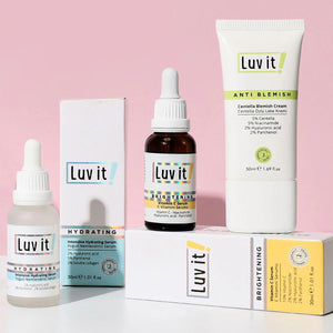 Coffret de soins Luv it en 3 pièces : Sérum hydratant, Sérum à la vitamine C et Crème anti-imperfections à la centella