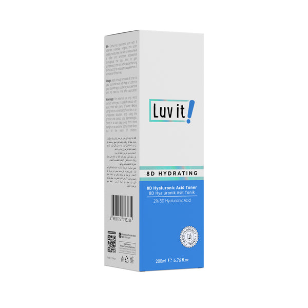 Lotion tonique hydratante pour le visage Luv it 8D à l'acide hyaluronique 200 ml